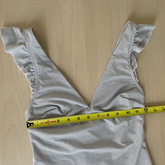 NWT‎ & Other Stories Frilled Pinstripe One Piece Bathing Suit White Blue Size 2 - Picture 12 of 14
